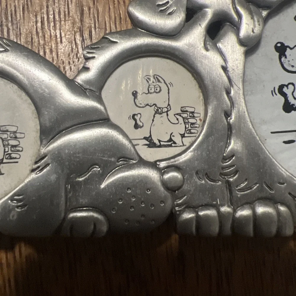 ABC Distributing Dog Theme Silver Pewter Metal 4 Photo Collage Frame Pet NOS